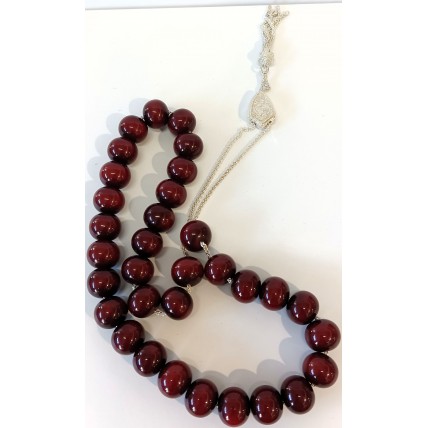 Κομπολόι από ασήμι 925 με χάντρες από κεχριμπάρι φατουράν χρώματος κερασιού (KOM09)